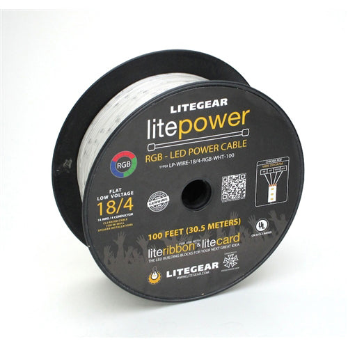 LiteGear Wire Roll, 18 AWG, 4-Conductor, Flat, Black, 100 ft.